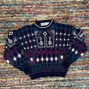 McGregor Sweater Vintage 80s Color-Block Cosby-Type Print Size Medium